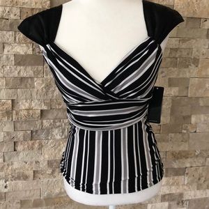 Black and White Rampage Striped V-Neck Blouse